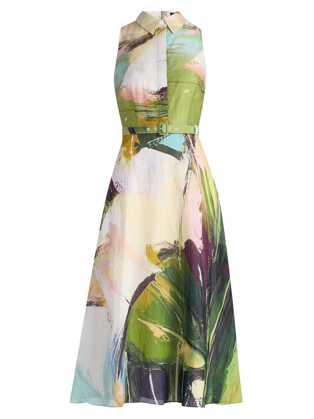 Sleeveless Painterly Print Maxi Dress in Multi Green